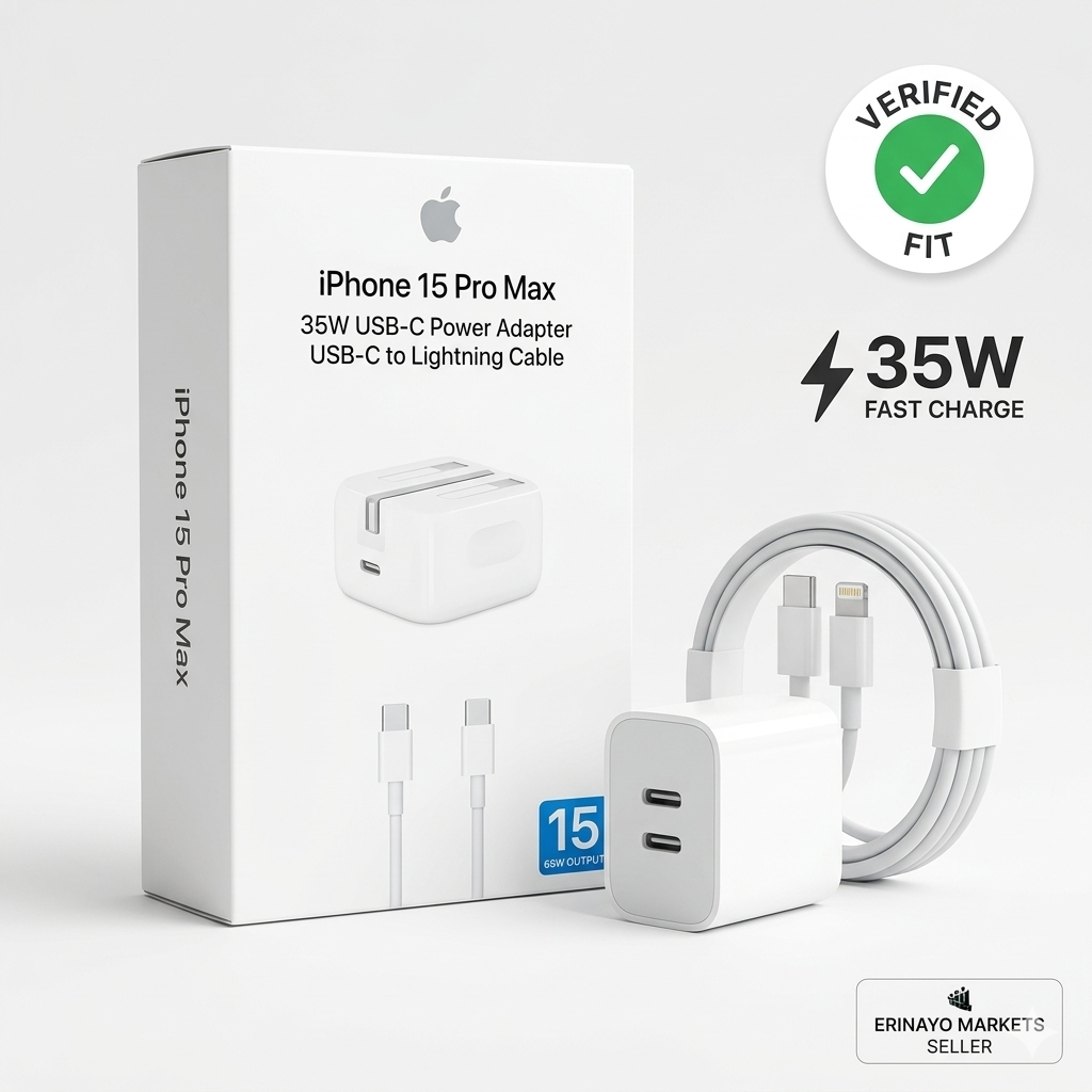 Premium 35W USB-C Fast Charger Kit for iPhone 15 Pro Max – Power Adapter & USB-C to Lightning Cable Bundle